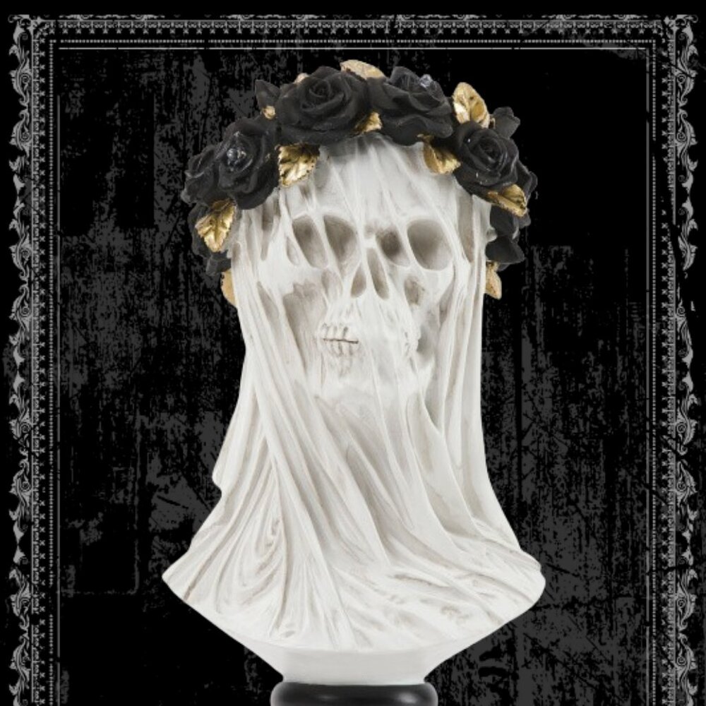 CHRISTIAN LACROIX Veiled Maiden Bride Skull Bust Lit Rose Crown